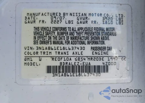 2008 Nissan Sentra 2.0S z USA, uszkodzony, nr VIN 3N1AB61E18L637430